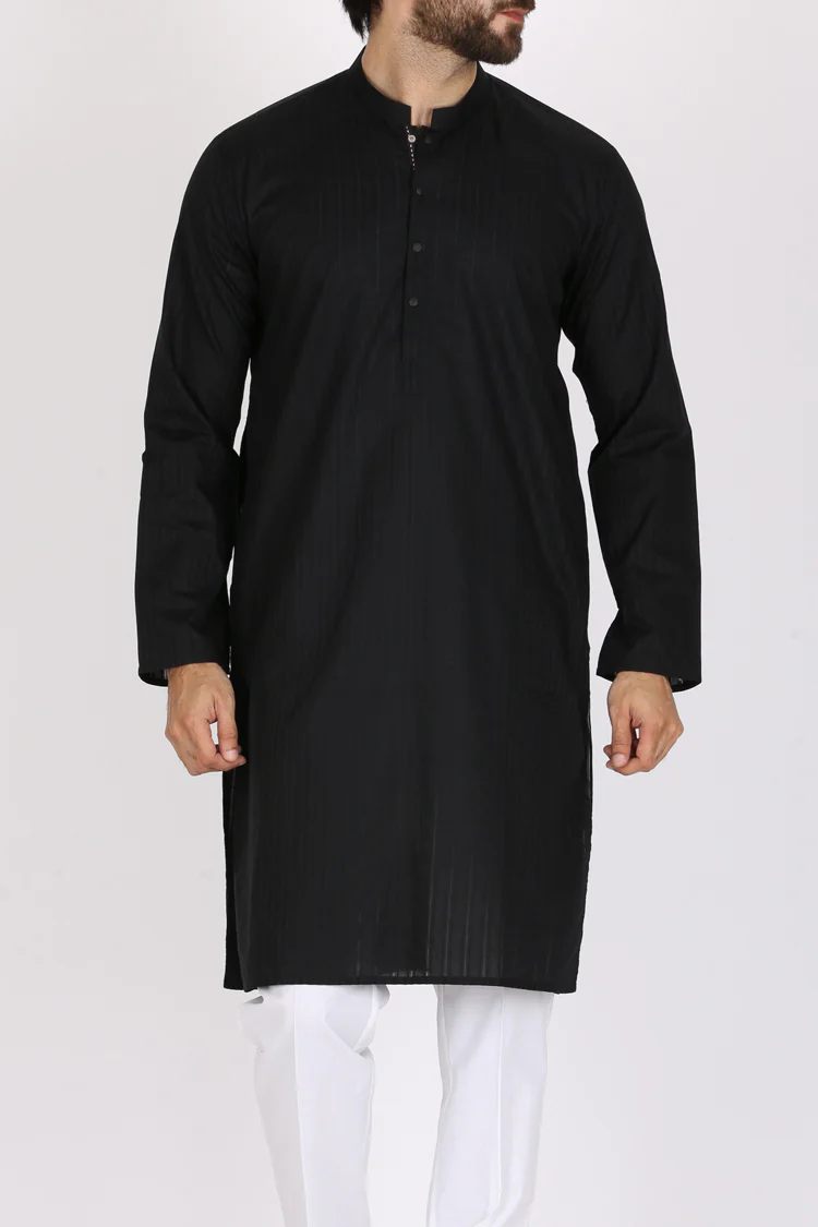 Black Cotton Kurta - AL-K-777 - Image 4