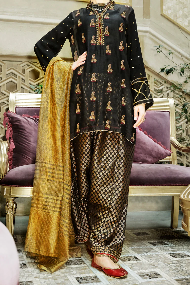 Black Cotton Net 2Pc Stitched - LKS-648