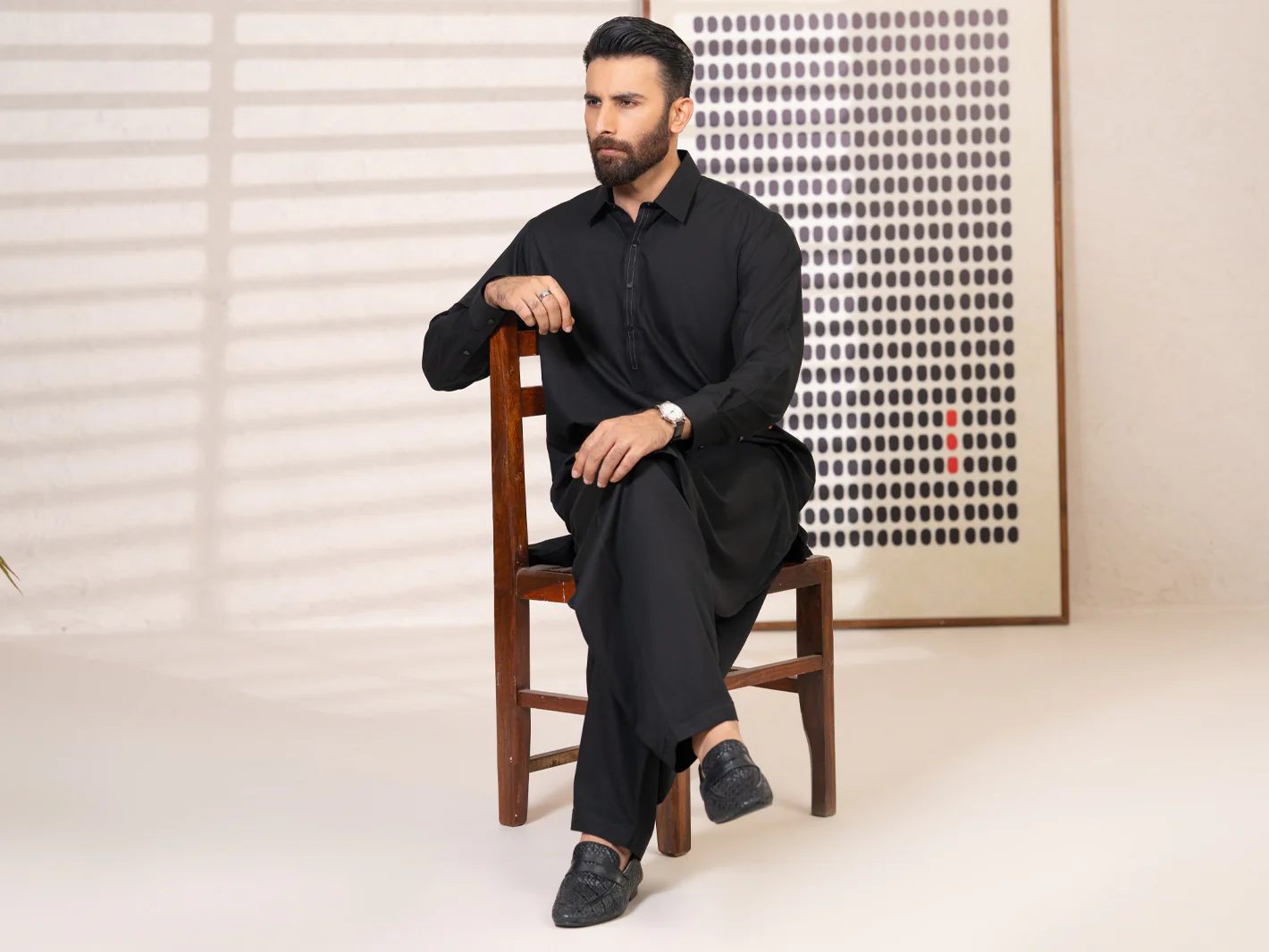 Black Kameez Shalwar - ALWA-KS-642 - Image 6
