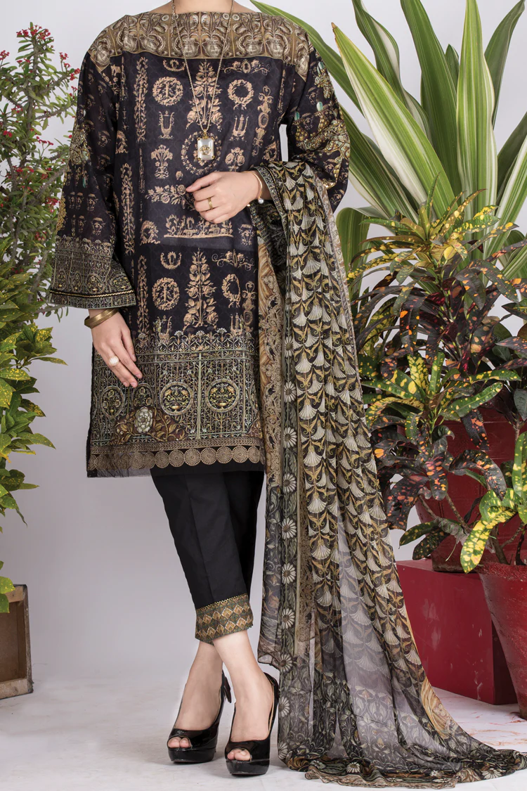 Black Lawn 3Pc Unstitched - ALP-715