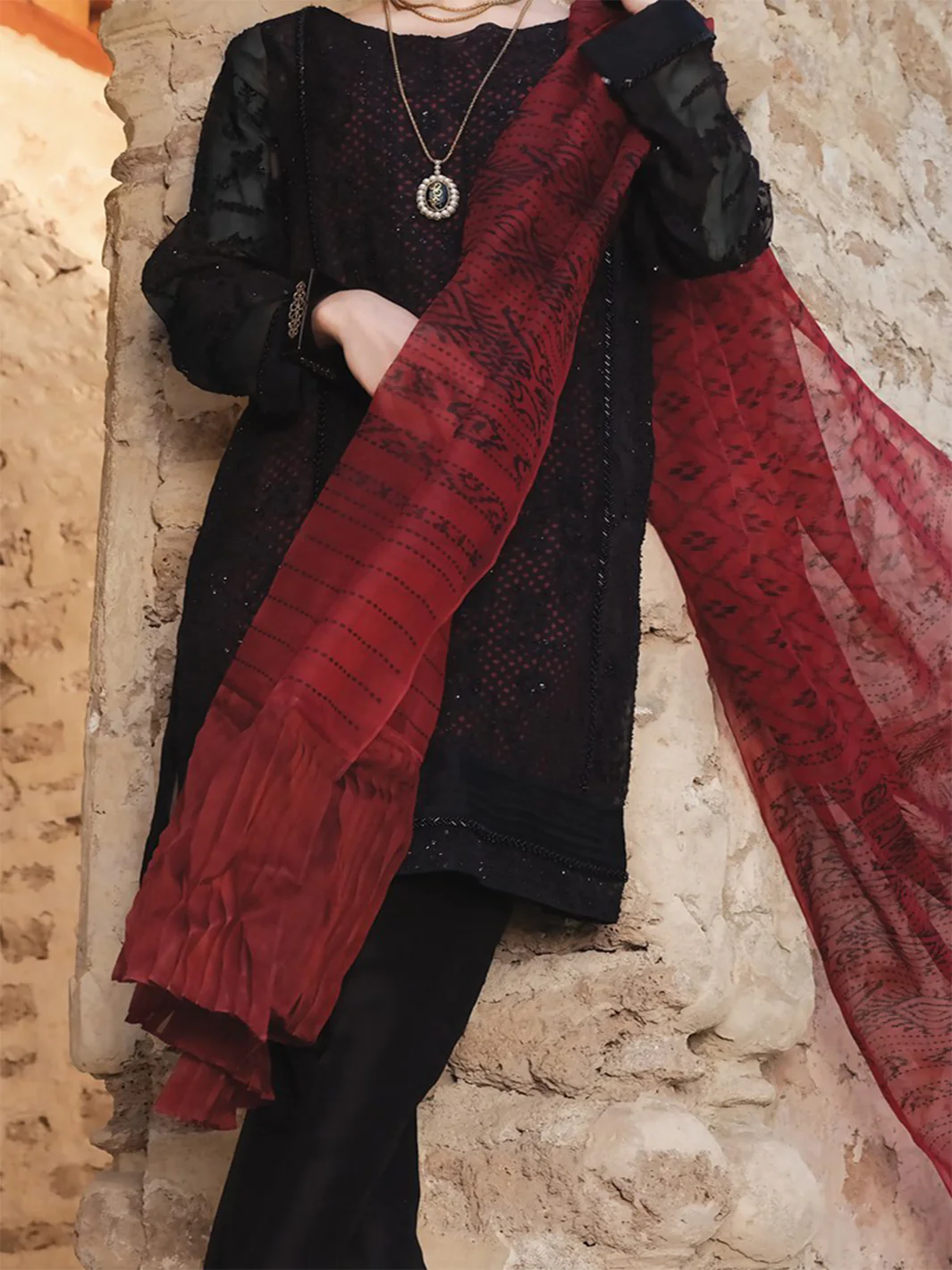 Black Organza 3Pc Unstitched - ALP-740