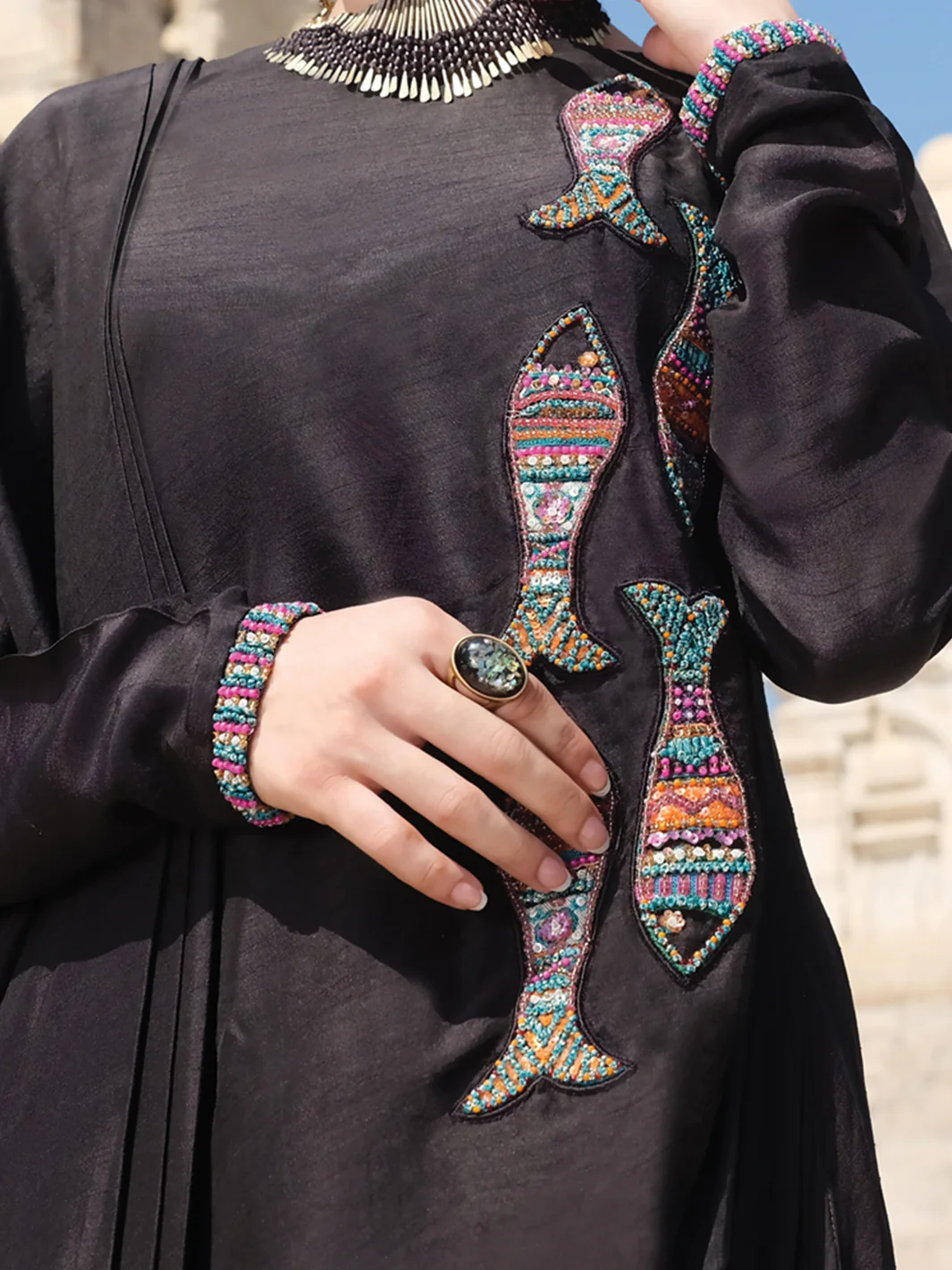 Black Raw Silk Tunic - LK-707 - Image 3
