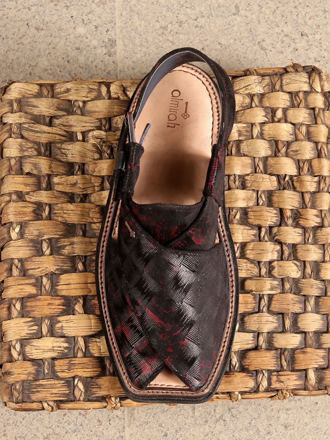 Black & Red Leather Peshawari Chappal - MFW-TFB-011 - Image 2