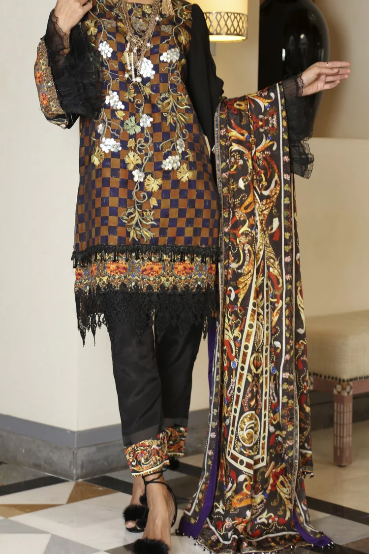 Black Silk Viscose 3Pc Stitched - ALP-560 - Image 2