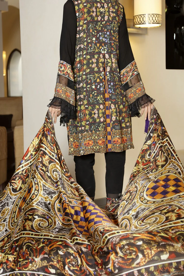 Black Silk Viscose 3Pc Stitched - ALP-560 - Image 3