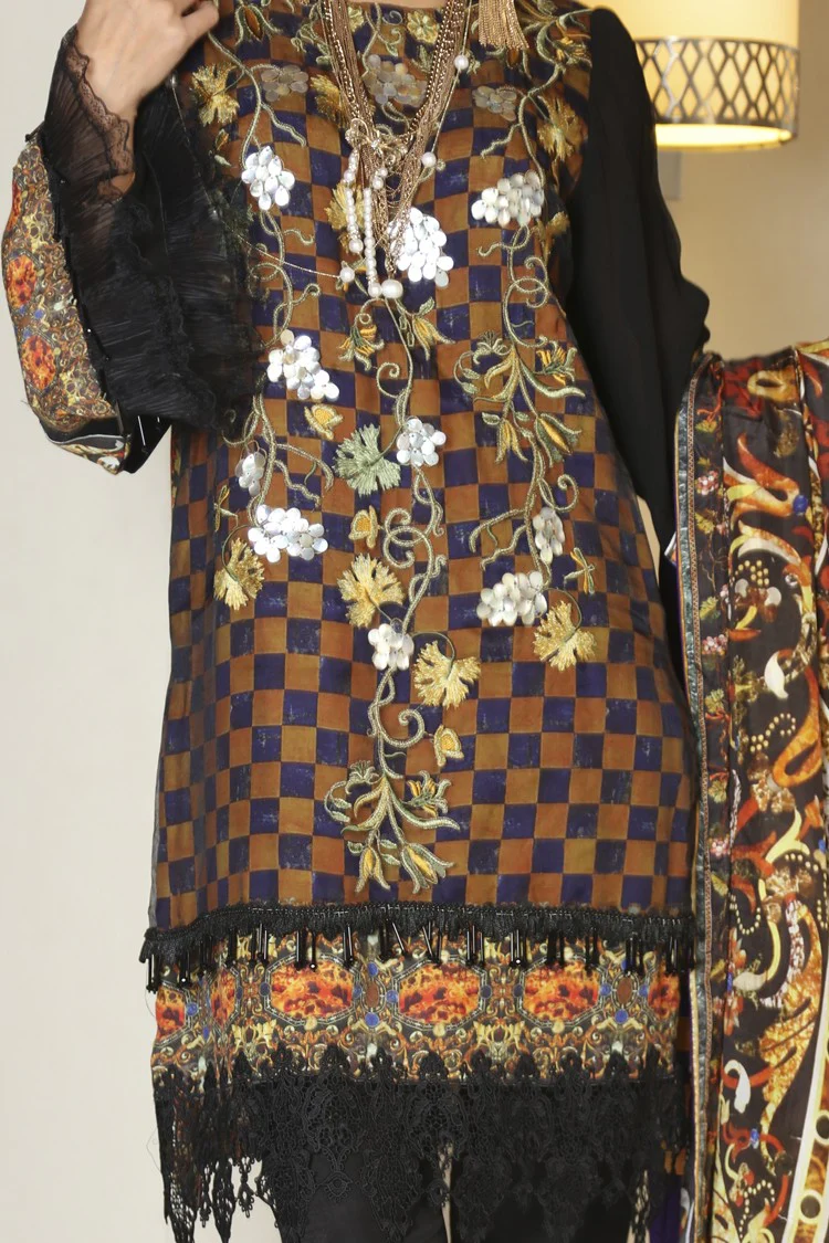 Black Silk Viscose 3Pc Stitched - ALP-560 - Image 4