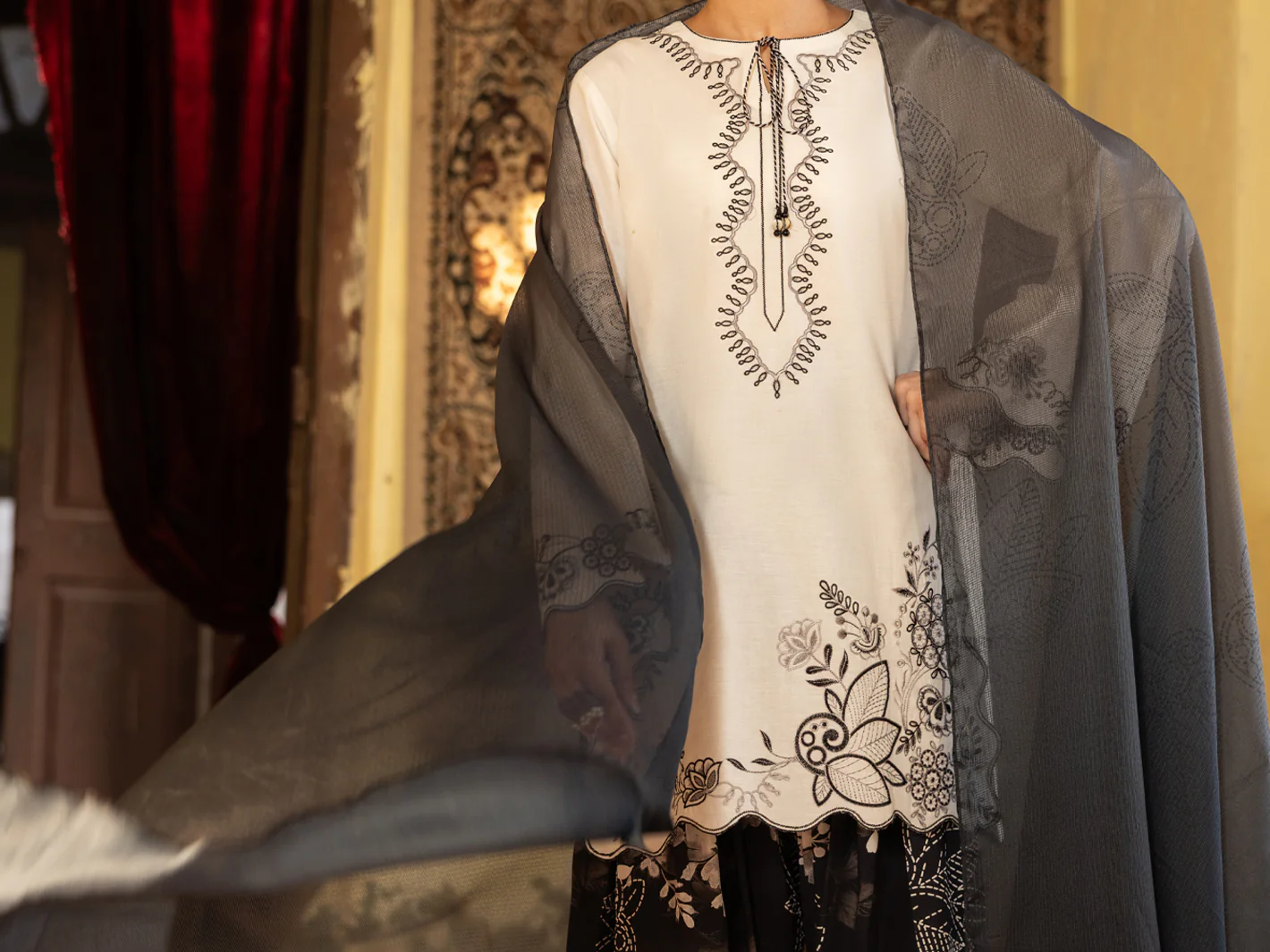 Black White Cambric Stitched 3Pc - ALP-3PS-2638 - Image 6