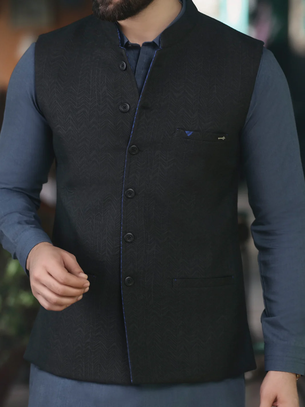 Blue & Black Suiting Waistcoat - WC-195 - Image 2