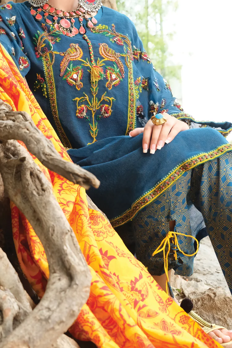 Blue Cotton Net 3Pc Stitched - ALP-728 - Image 2