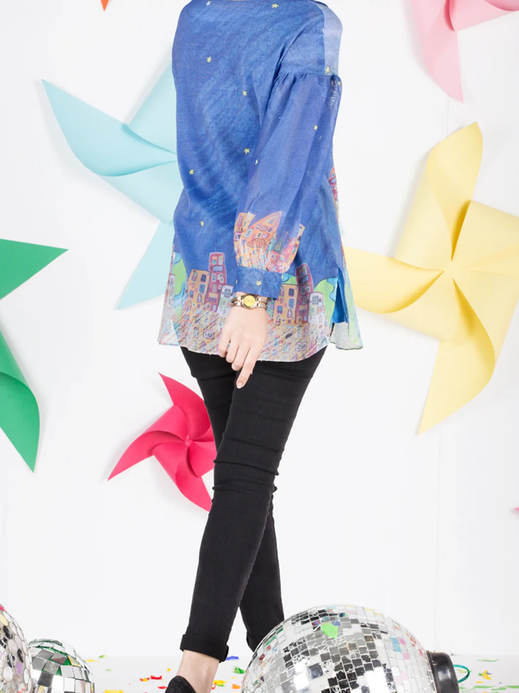 Blue Cotton Net Tunic - ALP-GRK-1003 - Image 3