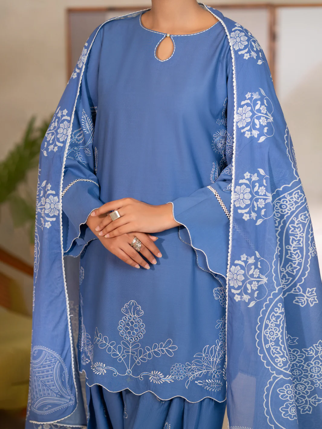 Blue Dyed Lawn Unstitched 3Pc - ALP-3PS-2689 - Image 2