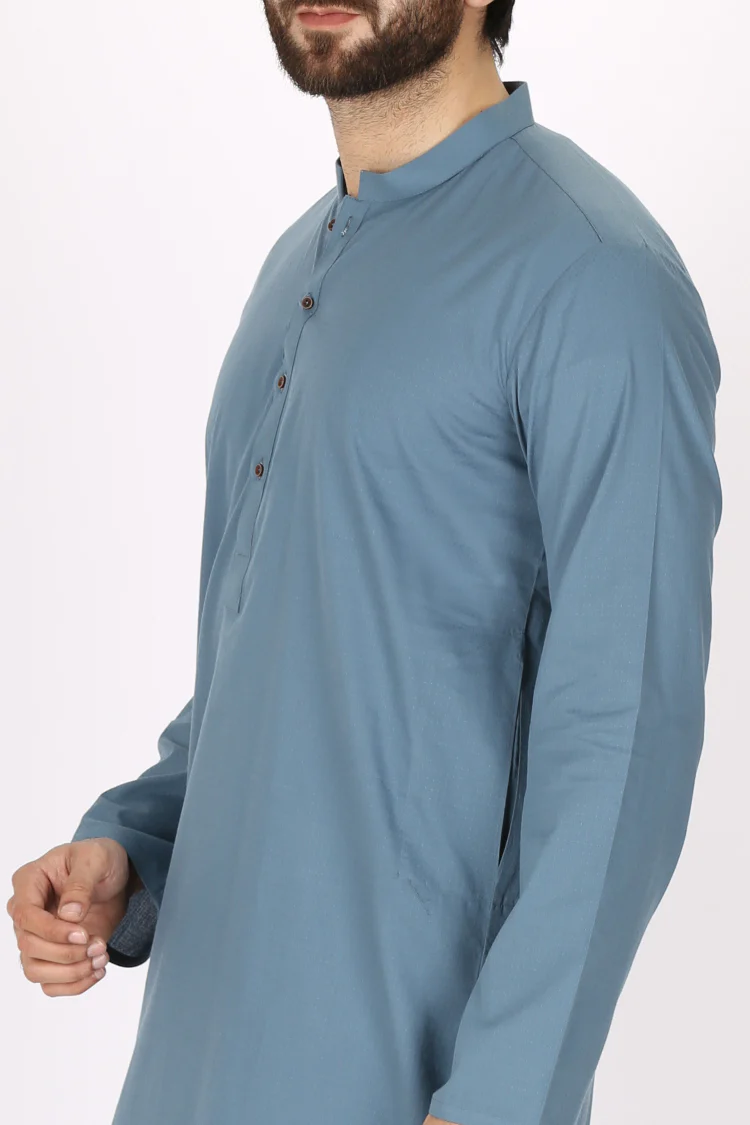 Blue Jacquard Kurta - AL-K-744 - Image 2