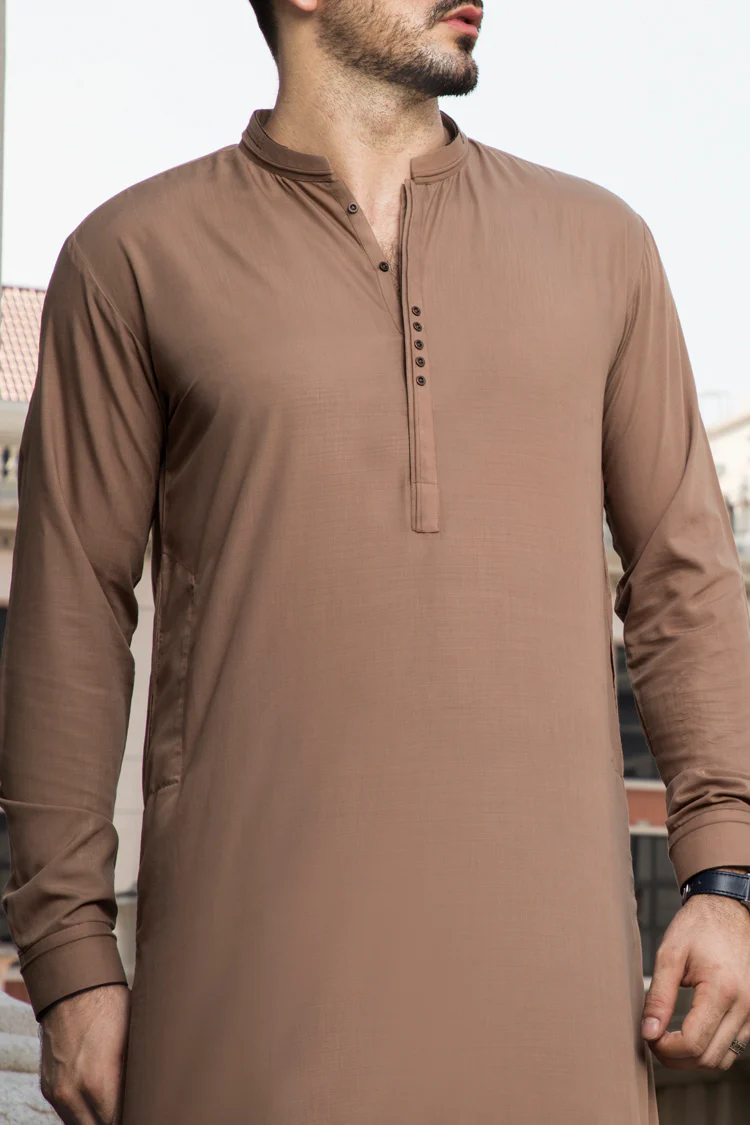 Brown Blended Kameez Shalwar - AL-KS-2343 - Image 3