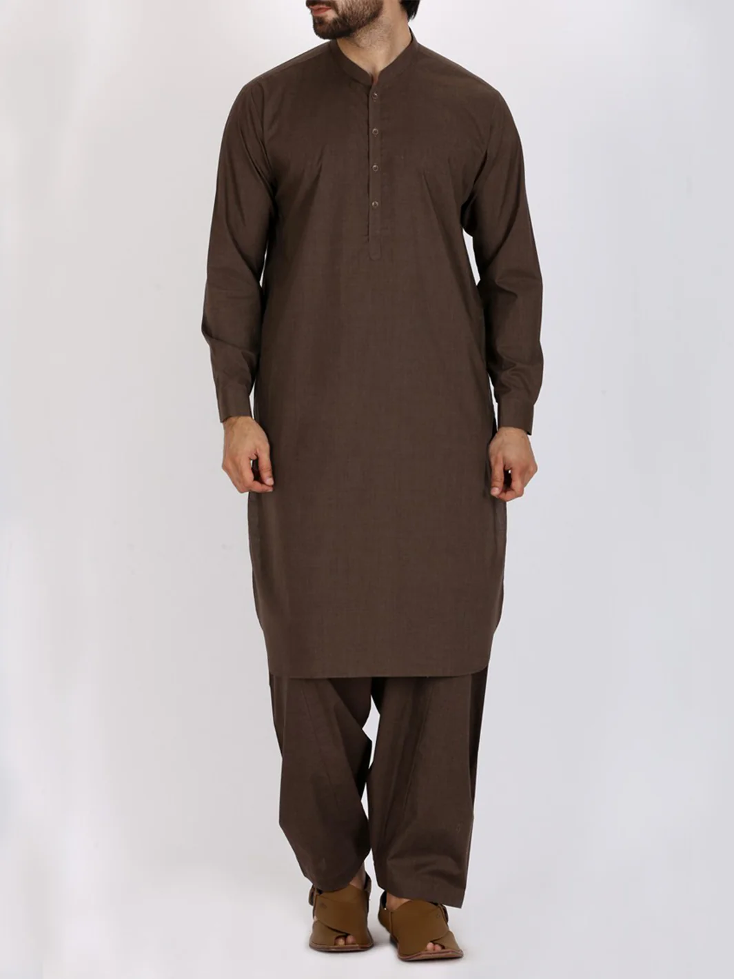 Brown Blended Kameez Shalwar - AL-KS-2393