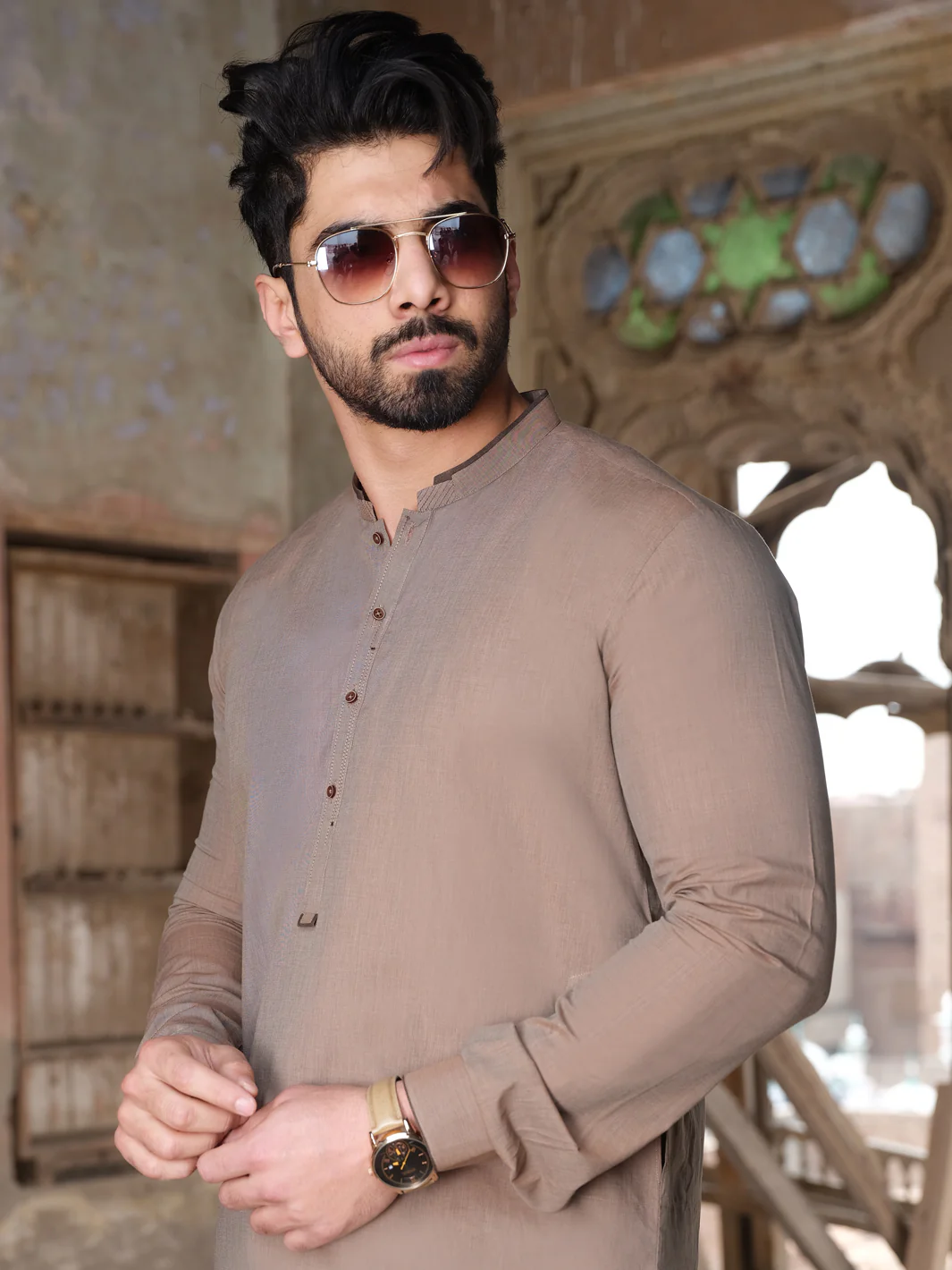 Brown Blended Kurta Pajama - AL-KS-2521 - Image 2