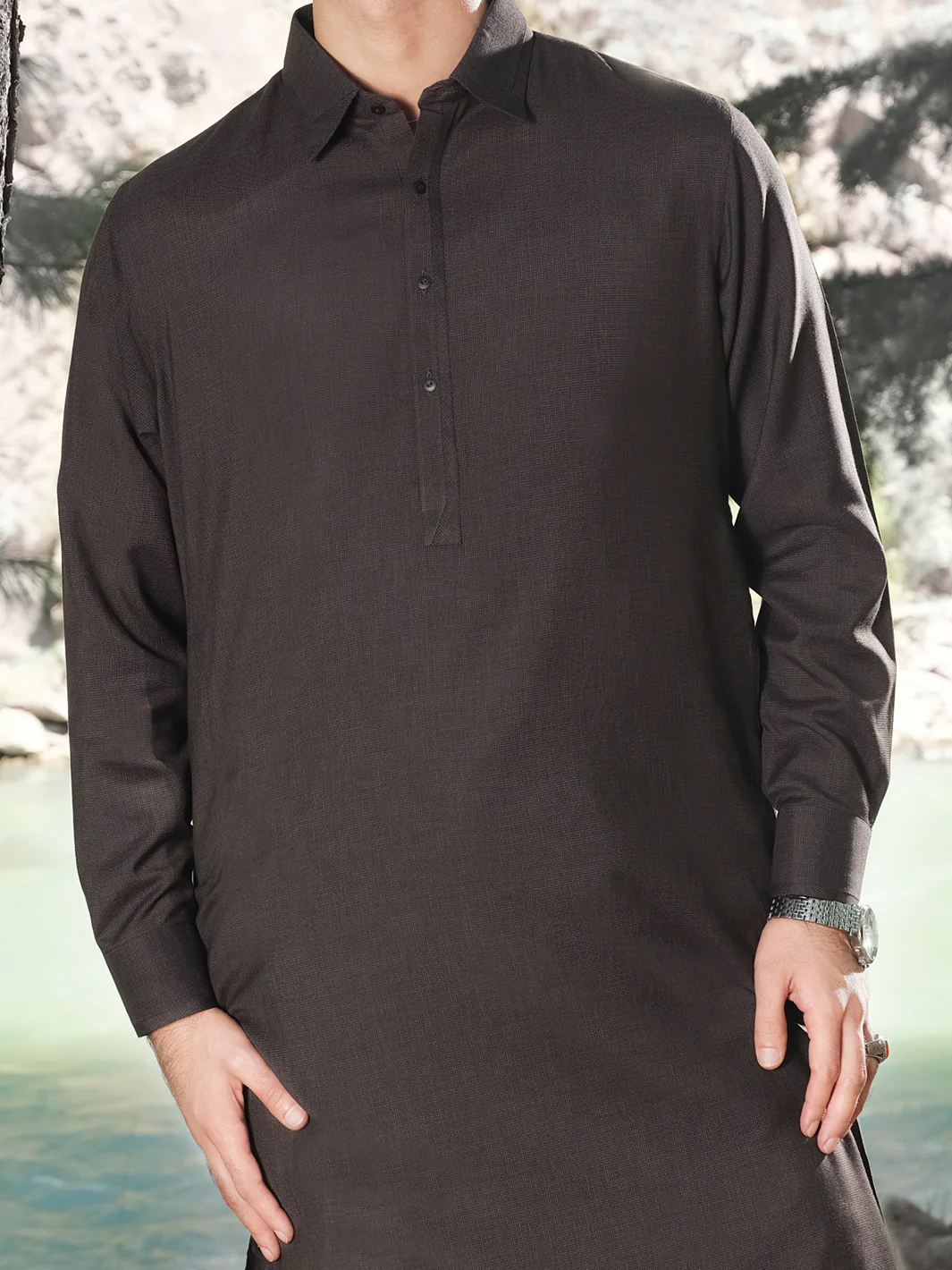 Brown Blended Kameez Shalwar - ALWA-KS-156 - Image 2