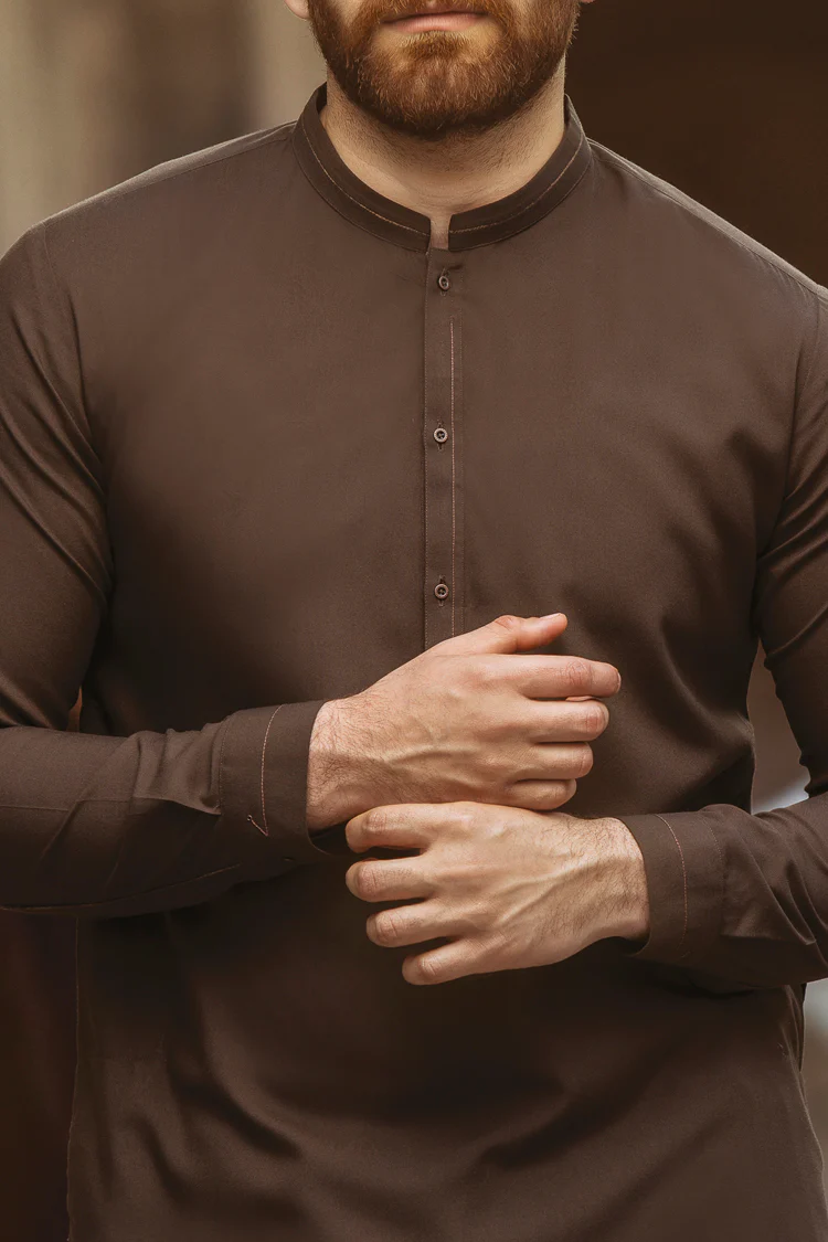 Brown Cotton Kameez Shalwar - AL-KS-2371 - Image 2