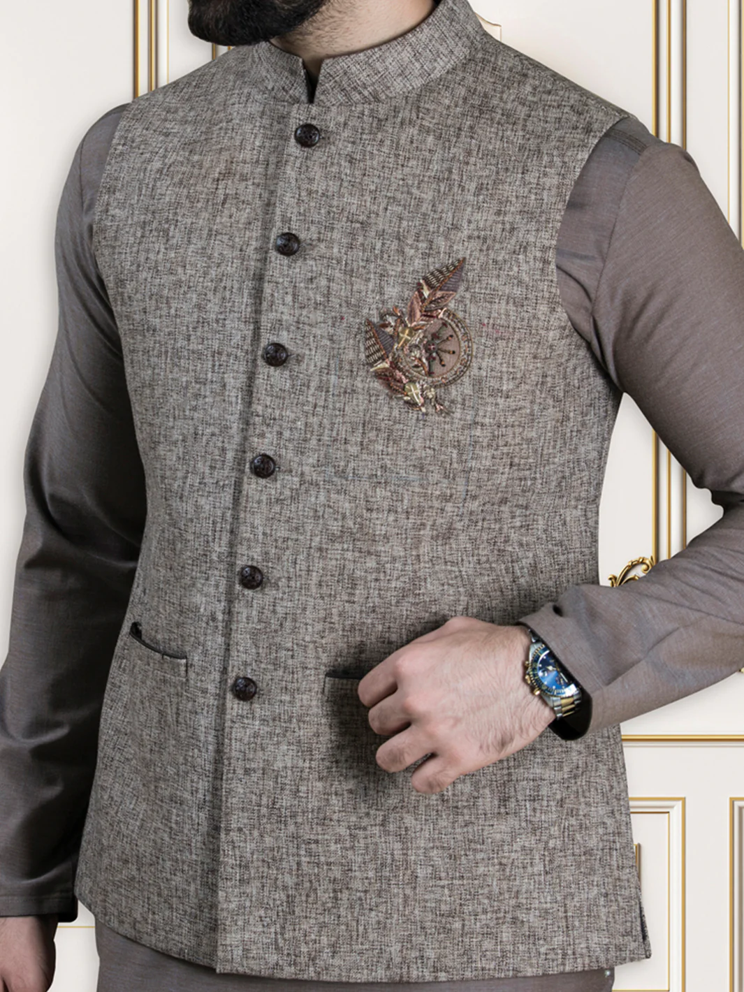 Brown Jute Waistcoat - WC-228 - Image 3
