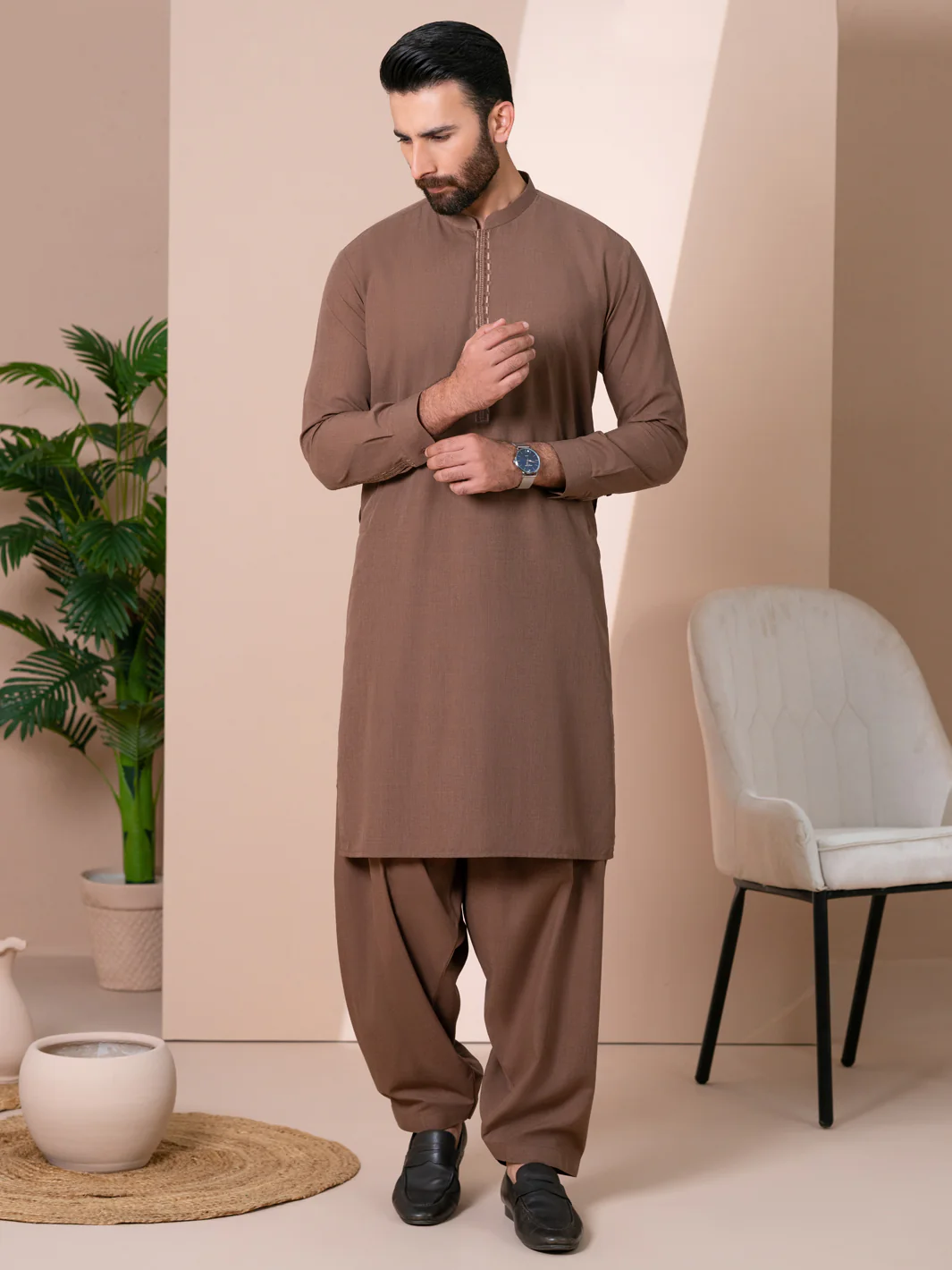 Brown Kameez Shalwar - AL-KS-3376 - Image 3