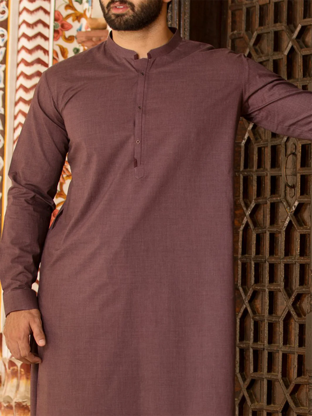 Burgundy Blended Kameez Shalwar - AL-KS-2400 - Image 2