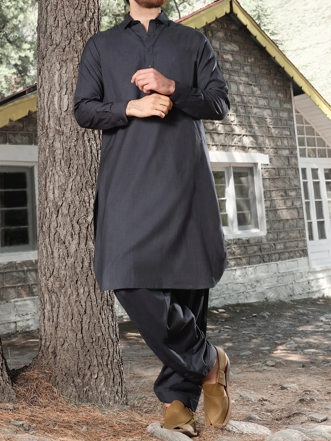 Charcoal Blended Kameez Shalwar - ALWA-KS-153