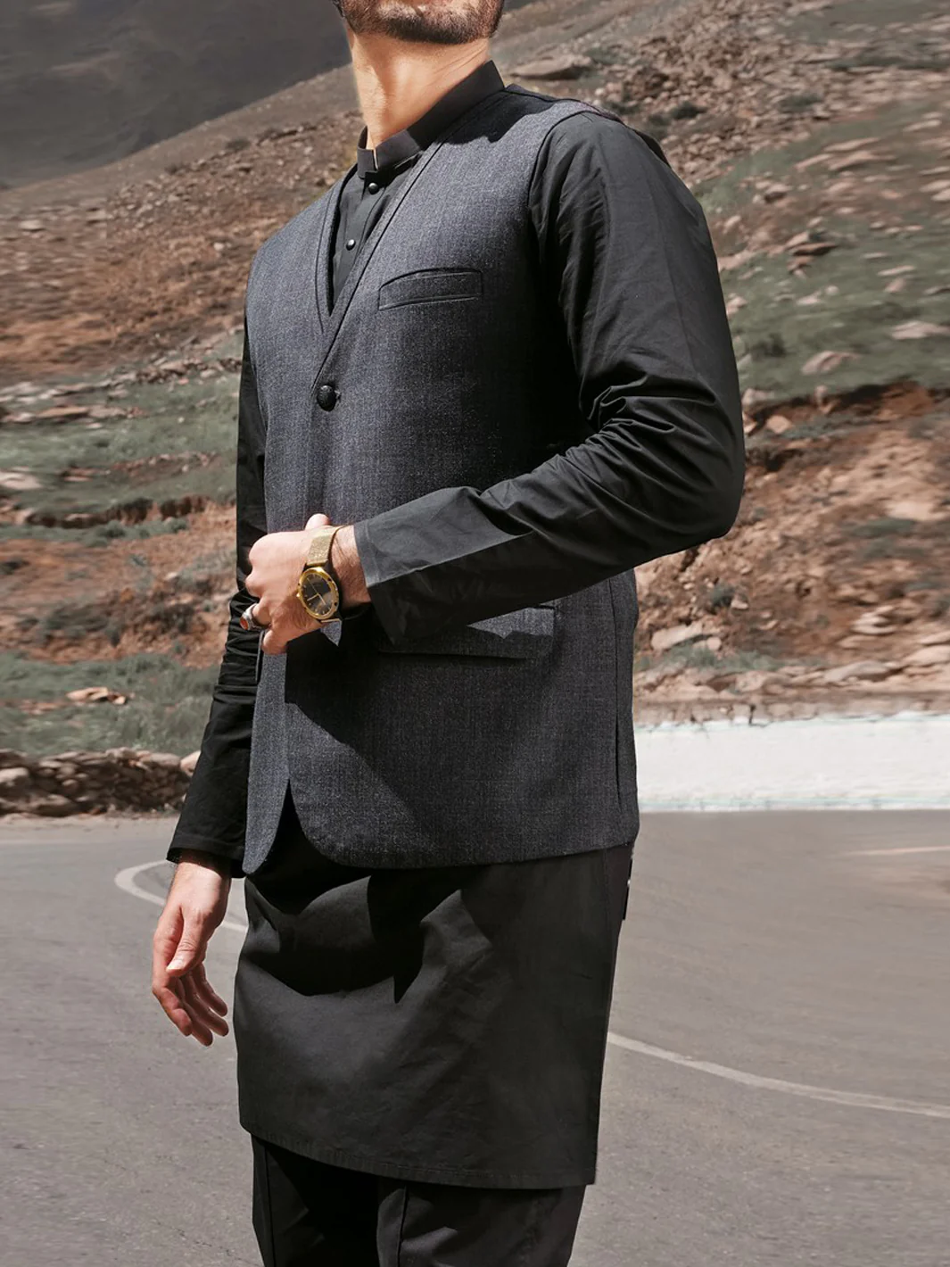 Charcoal Grey Blended Waistcoat - WC-289