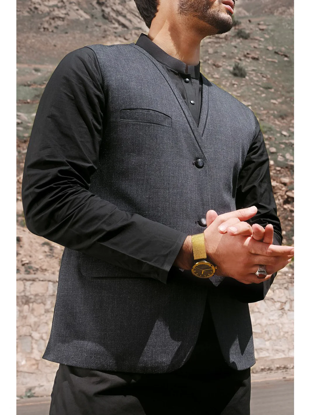 Charcoal Grey Blended Waistcoat - WC-289 - Image 2