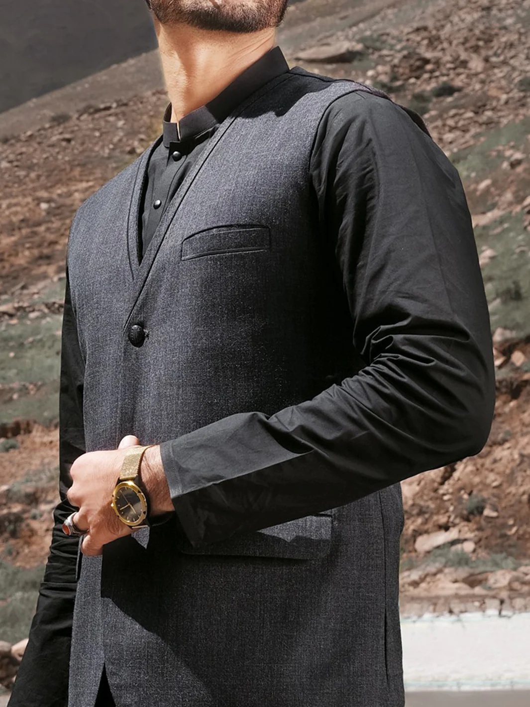 Charcoal Grey Blended Waistcoat - WC-289 - Image 3
