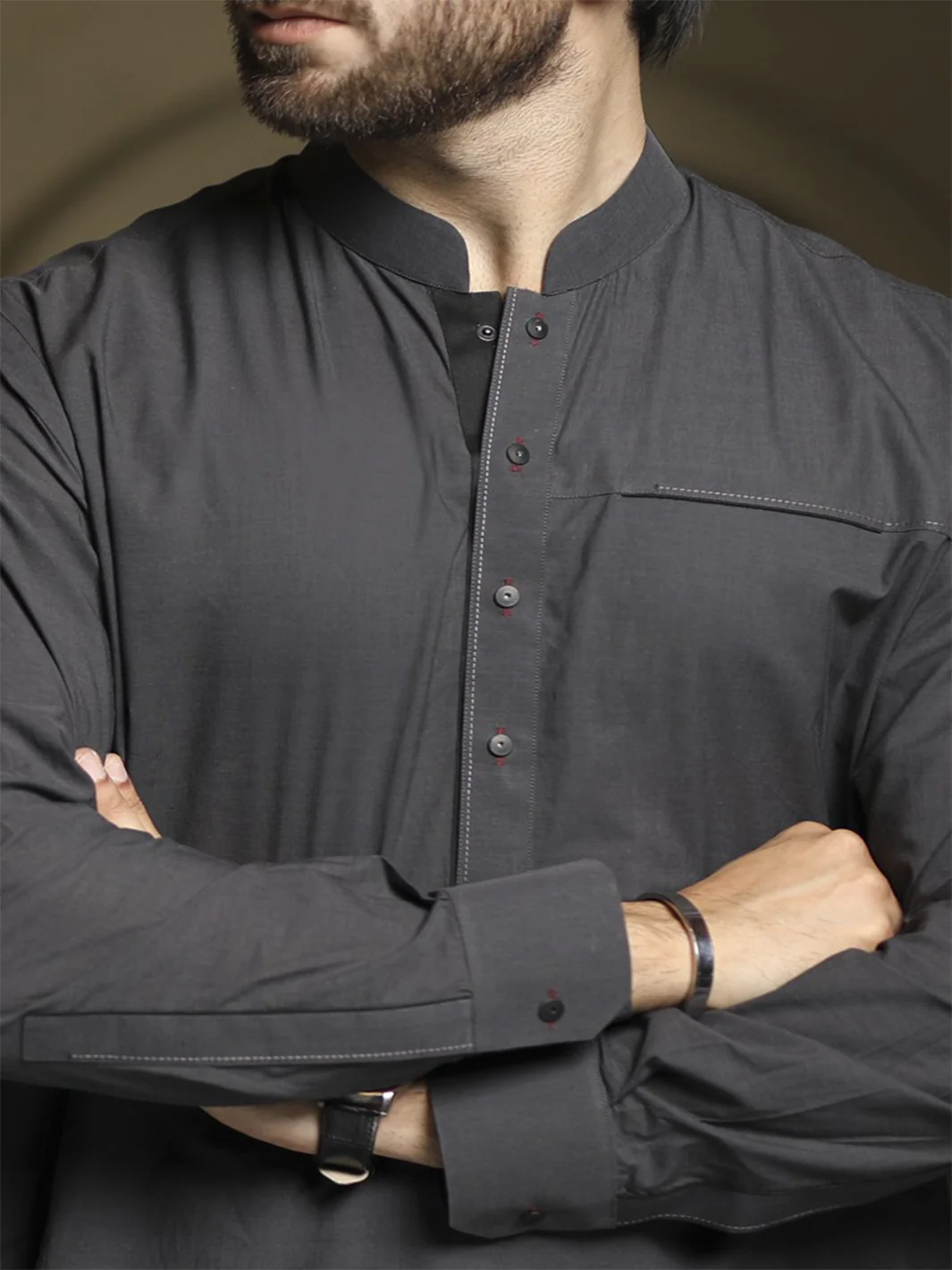 Charcoal Kameez Shalwar - ALWA-KS-092 - Image 2