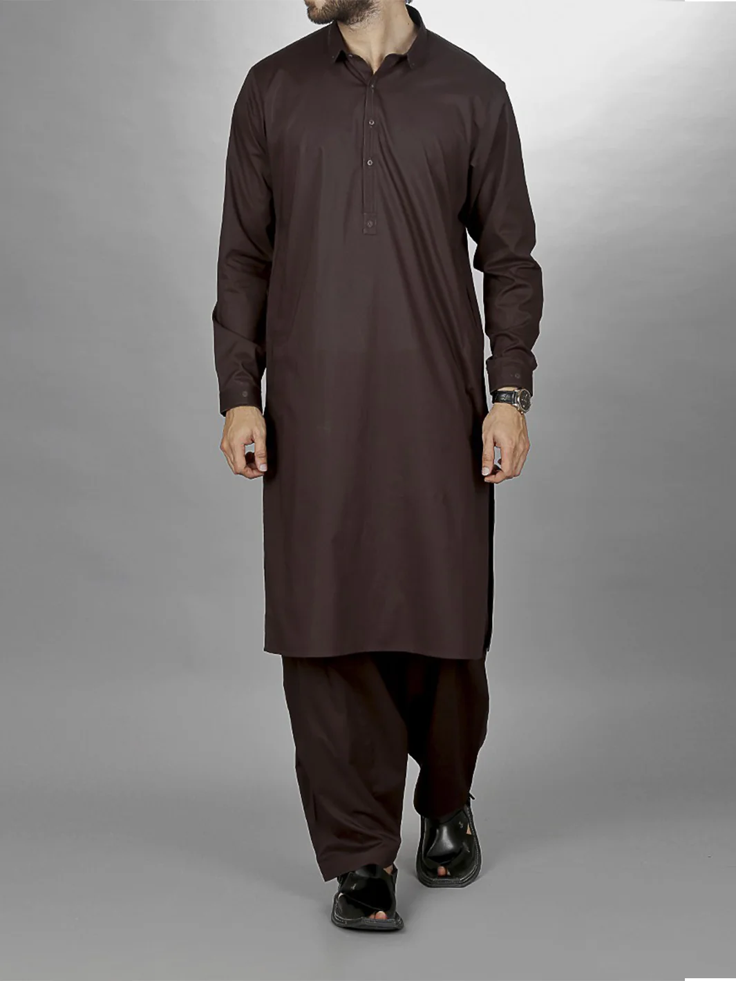 Chocolate Brown Kameez Shalwar - AL-KS-2131