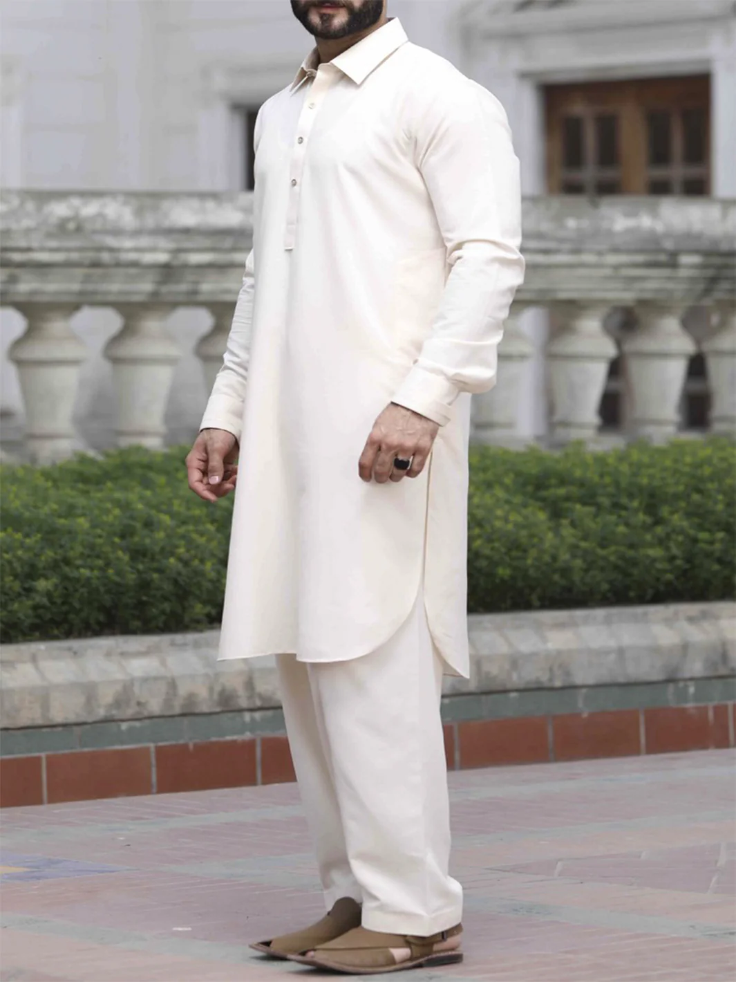 Cream Blended Kameez Shalwar - ALWA-KS-119 - Image 3