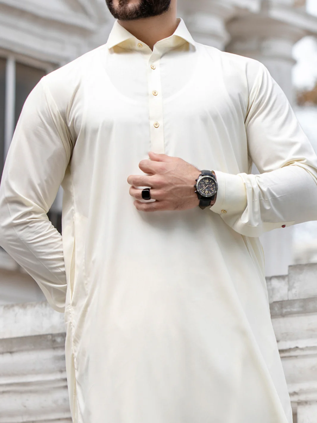 Cream Blended Kameez Shalwar - ALWA-KS-144 - Image 2
