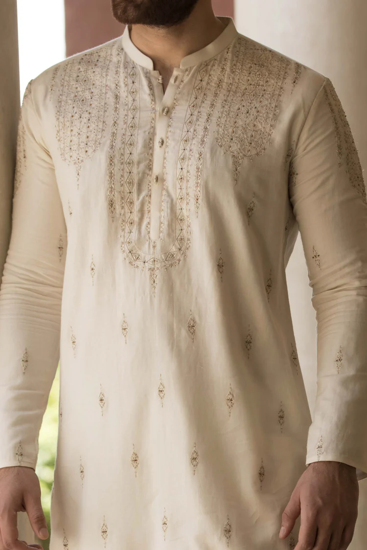 Cream Khaddi Formal Kurta - AL-K-SP-015 - Image 3