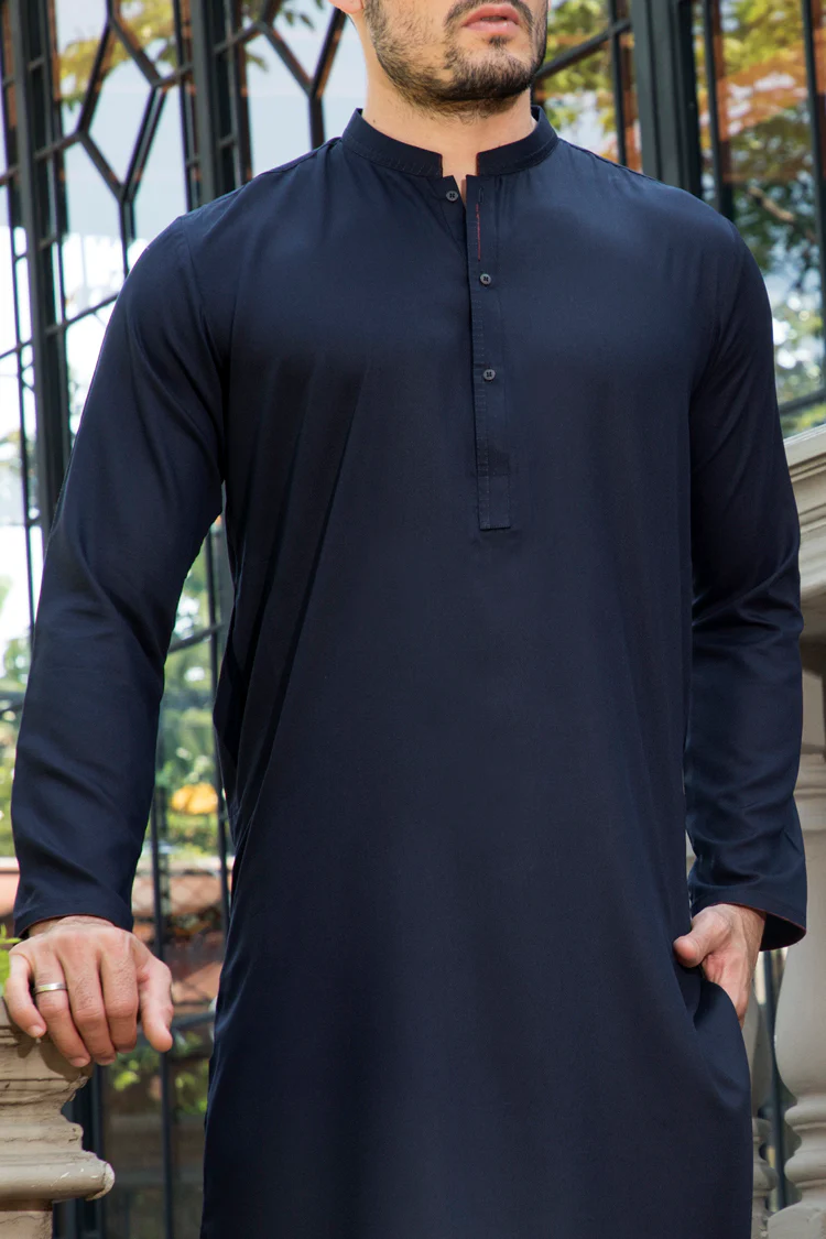 Dark Blue Blended Kurta - AL-K-715 - Image 3