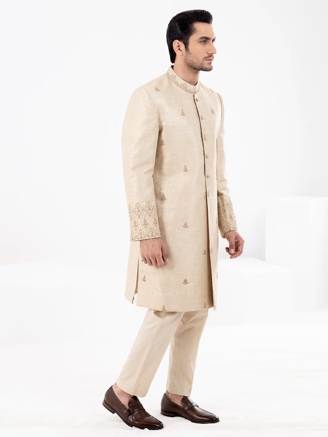 Dull Beige Blended Men Sherwani - AL-SW-145 - Image 3