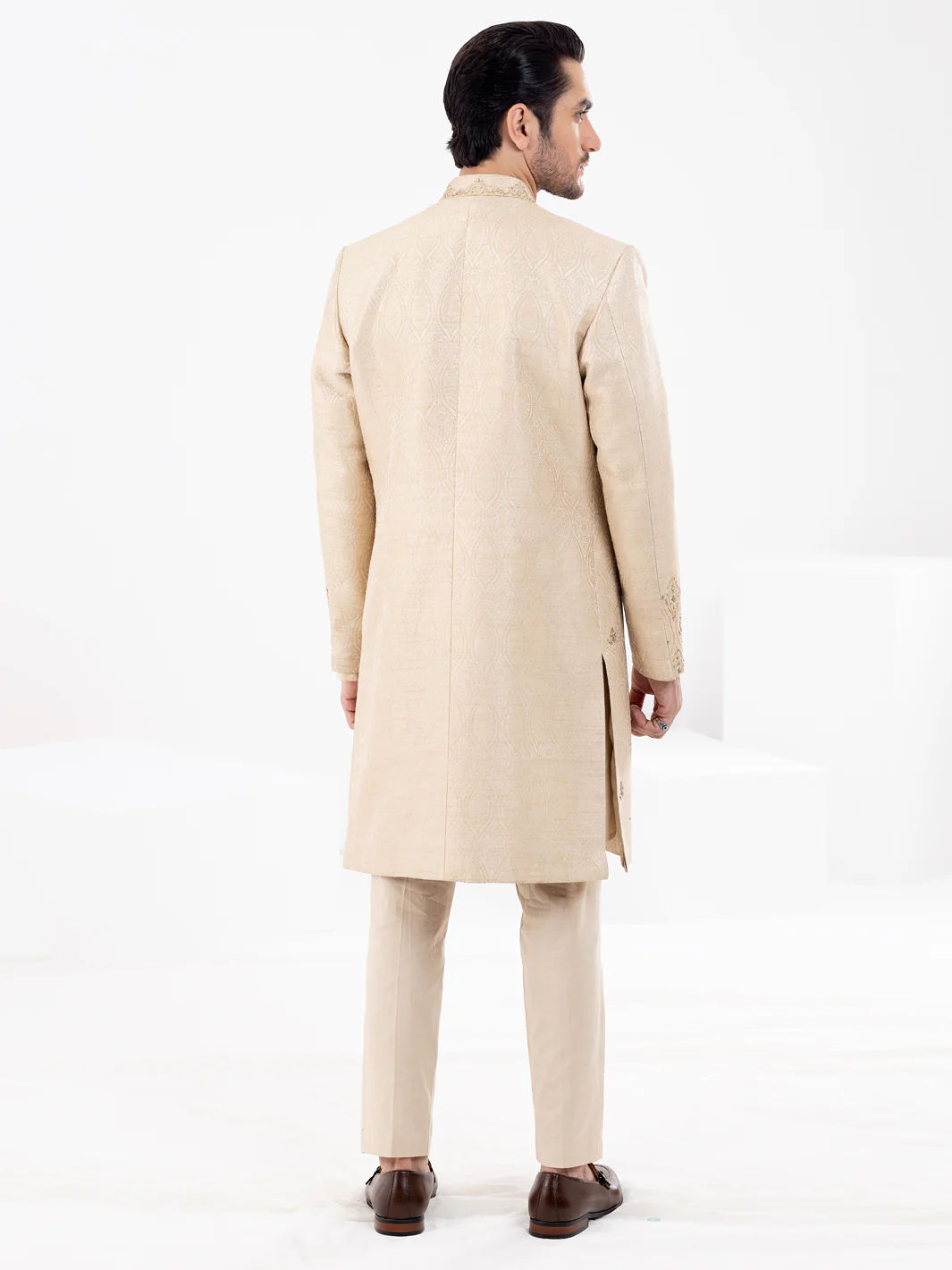 Dull Beige Blended Men Sherwani - AL-SW-145 - Image 4
