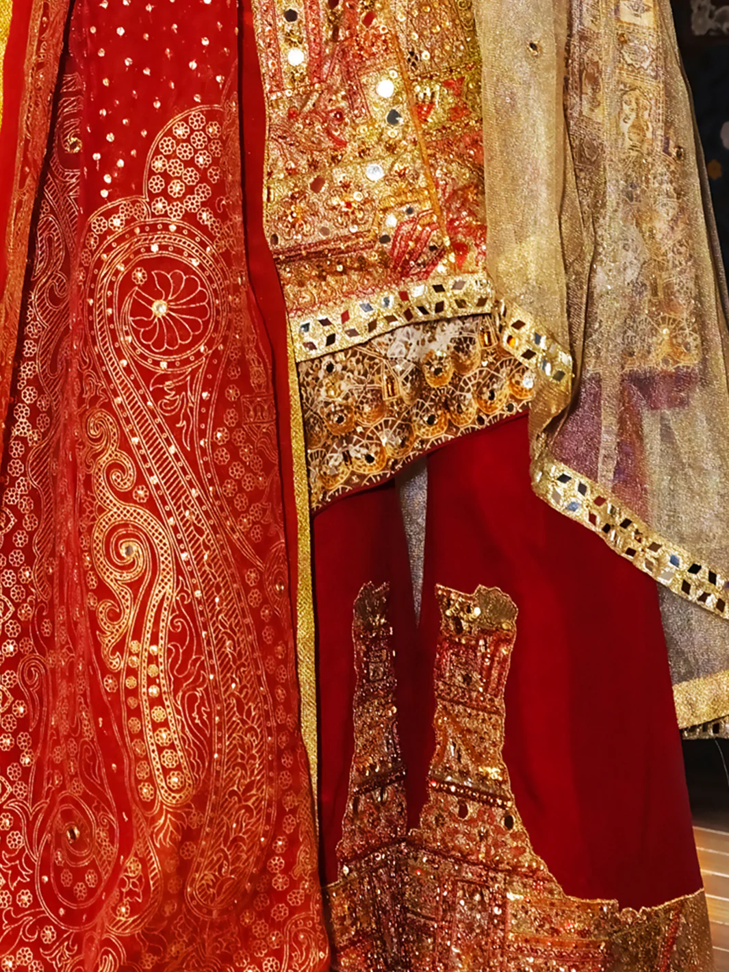 Gold Viscose Net 3 Piece Formal Stitched Suit - LS-248 - Image 3