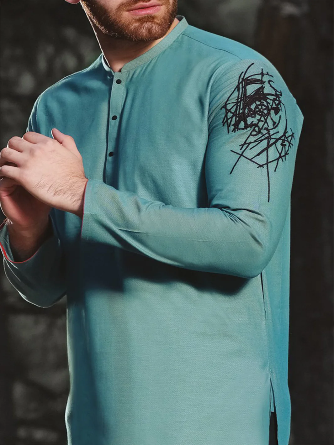 Green Blended Kurta - AL-K-817 - Image 2