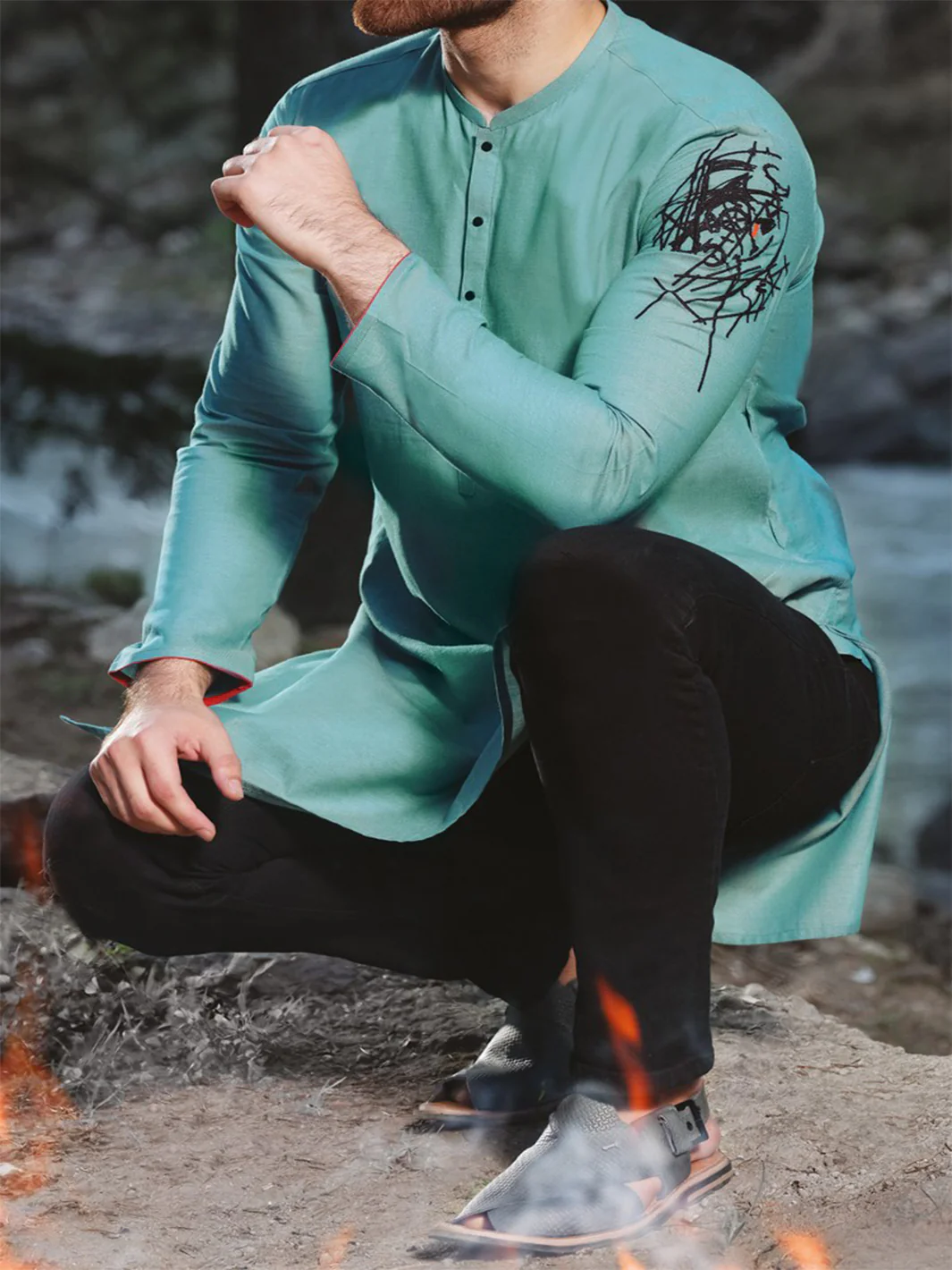 Green Blended Kurta - AL-K-817 - Image 3
