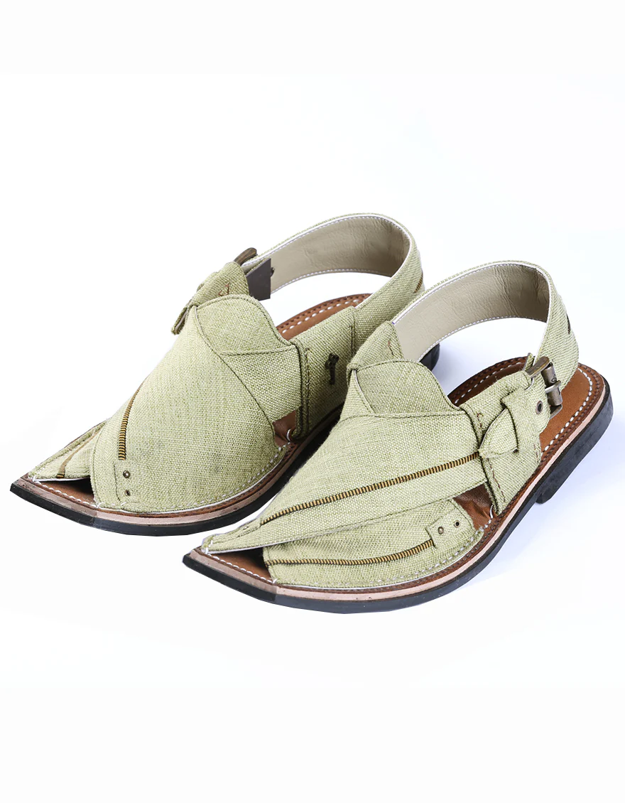Green Peshawari Chappal - MFW-FB-045