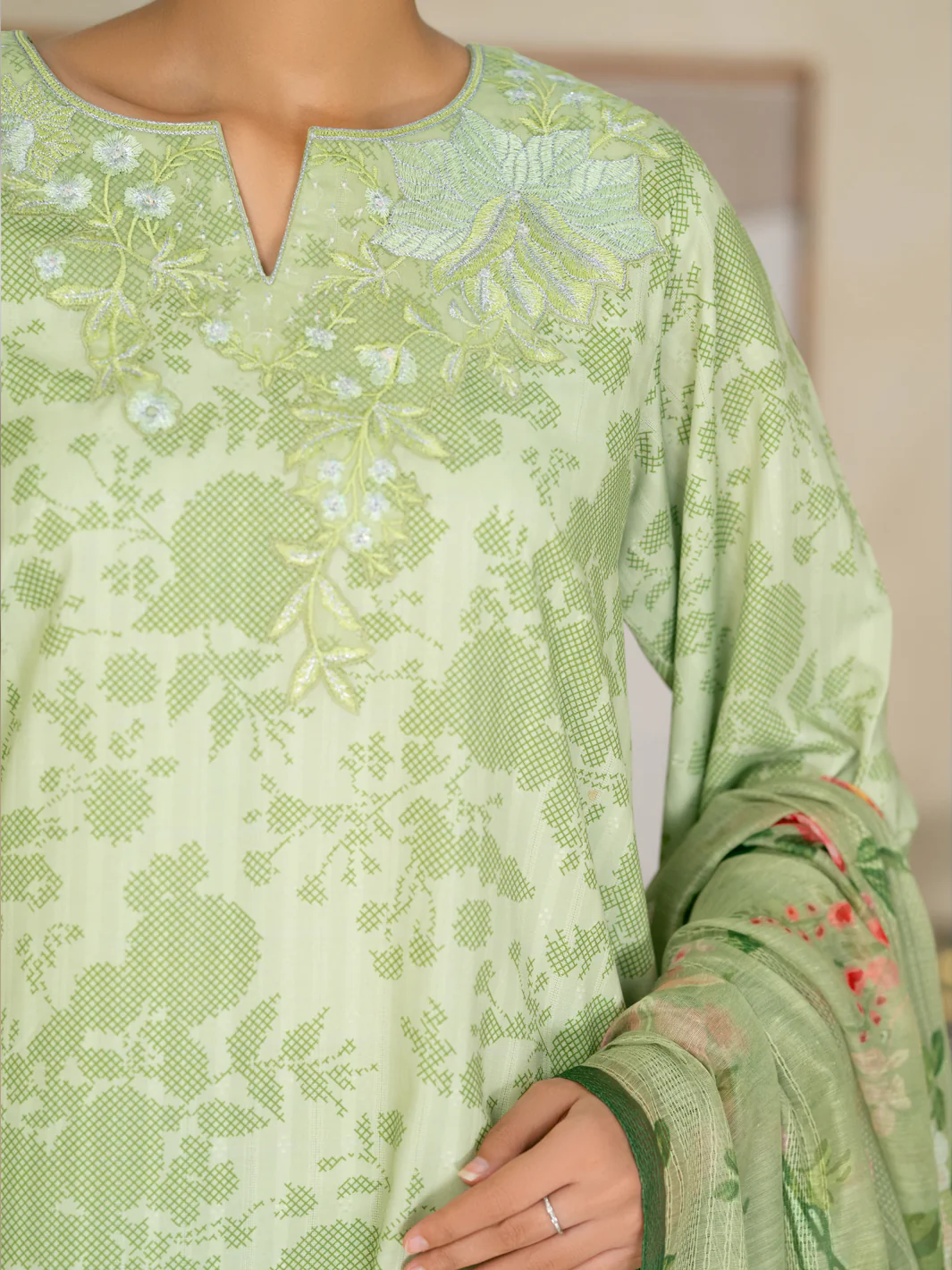 Green Swiss Jacquard 3Pc Stitched - ALP-3PS-2632 - Image 4