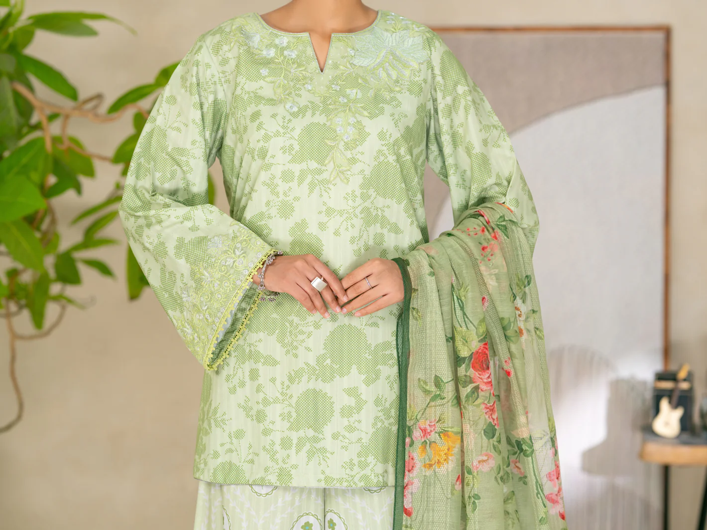 Green Swiss Jacquard 3Pc Stitched - ALP-3PS-2632 - Image 5