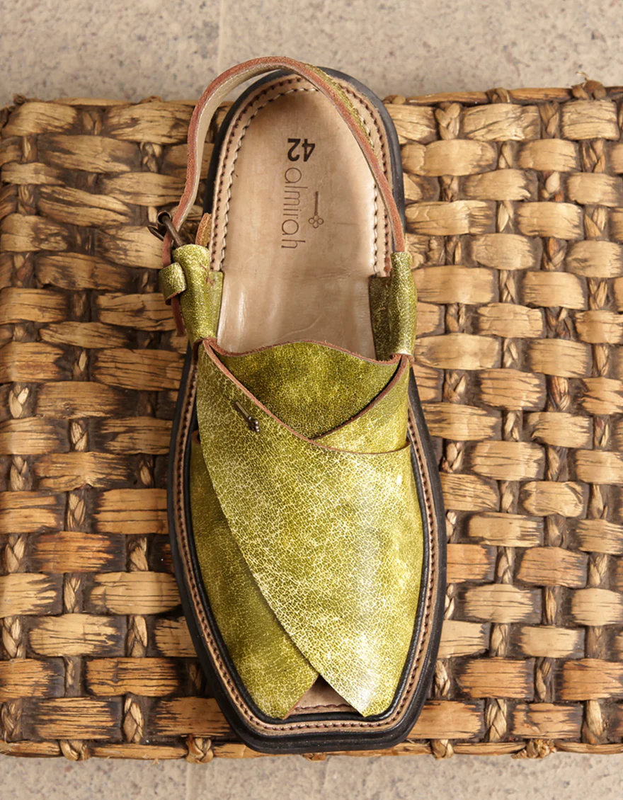 Green Velvet Peshawari Chappal - MFW-HC-002 - Image 2