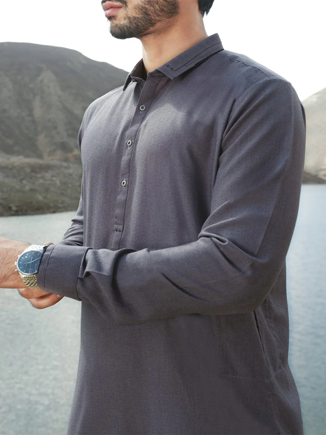 Grey Blended Kameez Shalwar - AL-KS-2404 - Image 2
