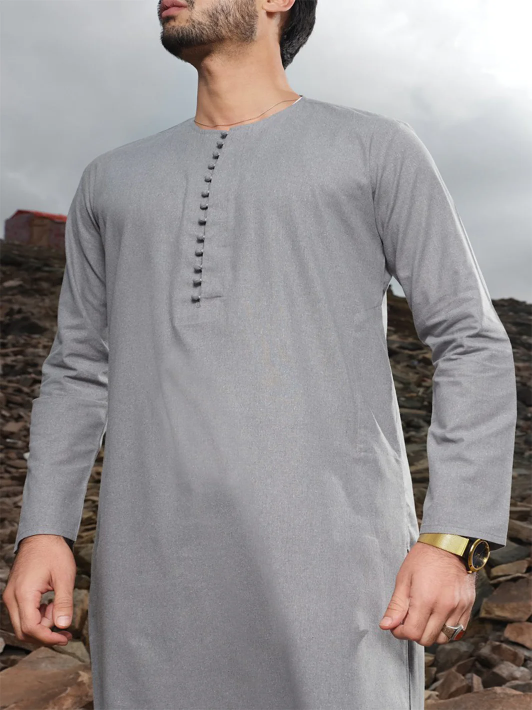 Grey Blended Kameez Shalwar - AL-KS-2449 - Image 3