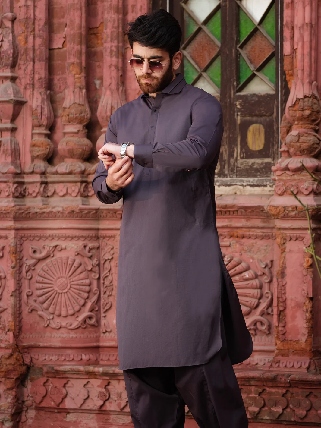 Grey Blended Kameez Shalwar - ALWA-KS-178 - Image 3