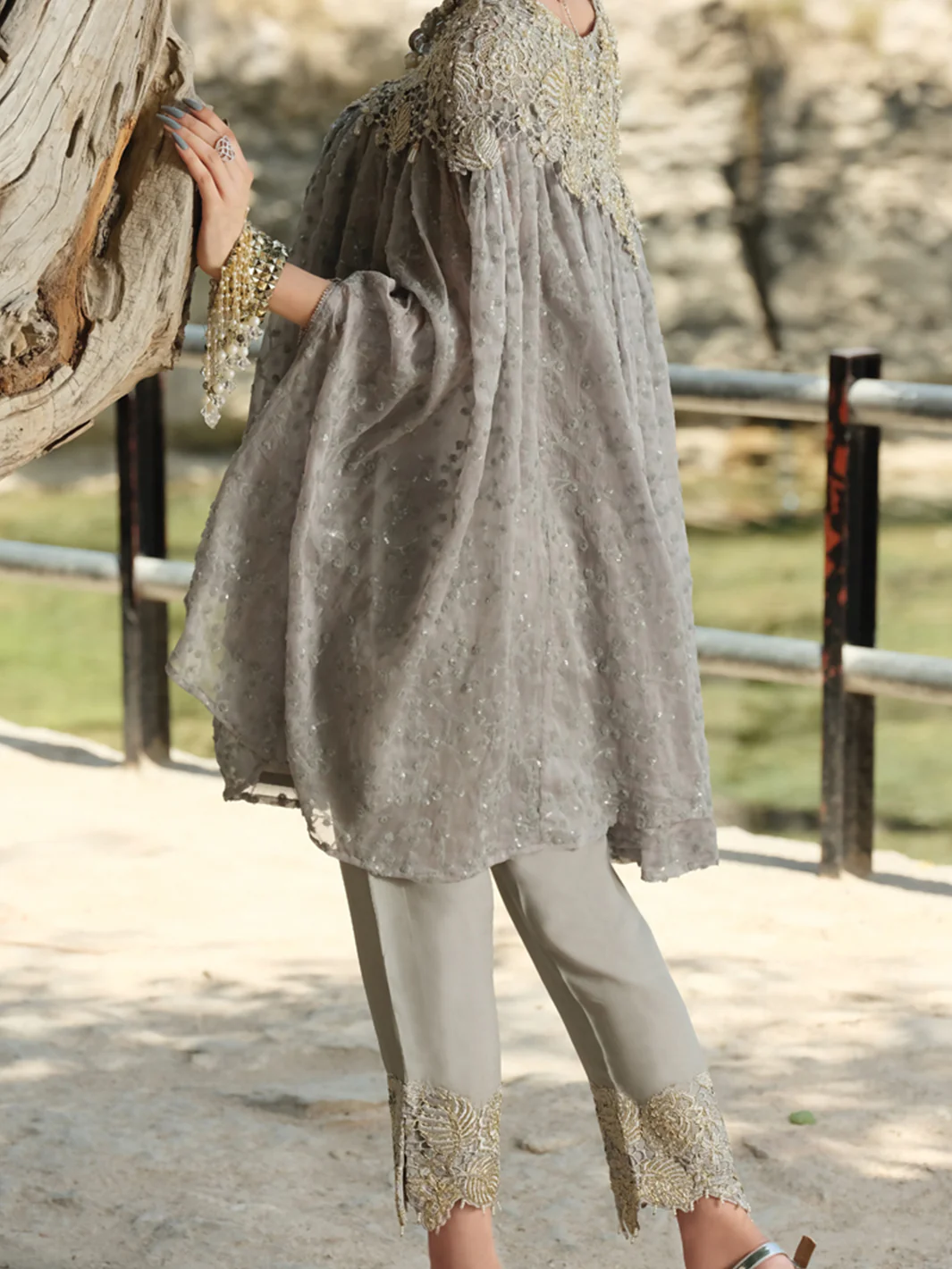 Grey Chiffon 2Pc Formal Suit - LS-256 - Image 2