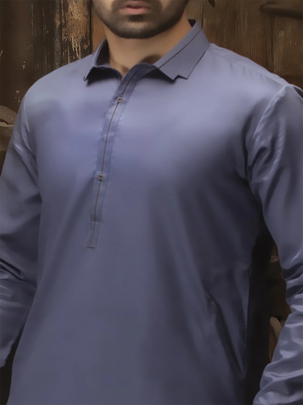 Grey Cotton Kameez Shalwar - AL-KS-2356 - Image 2