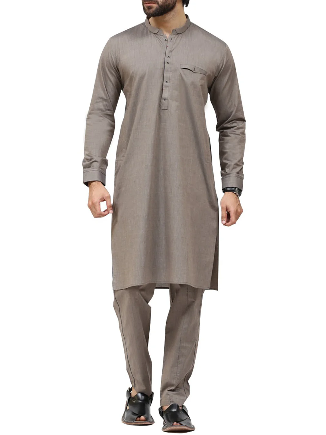 Grey Cotton Kurta Pajama - AL-KS-2423 - Image 2