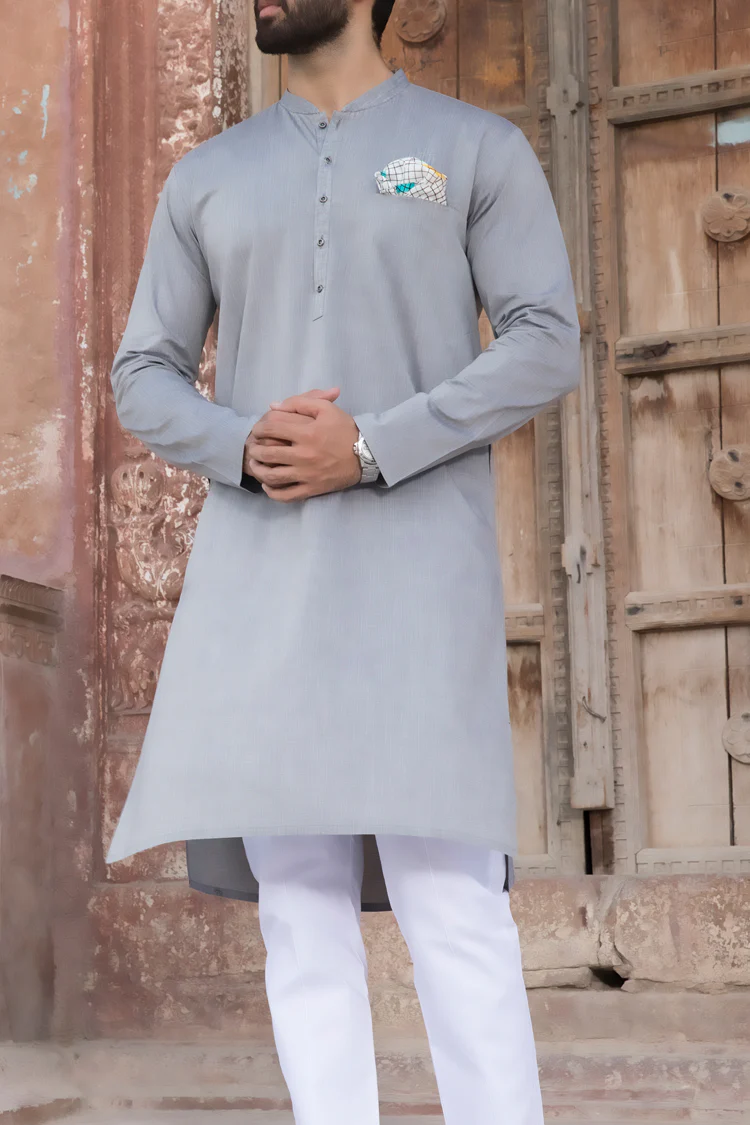 Grey Cotton Kurta - AL-K-782